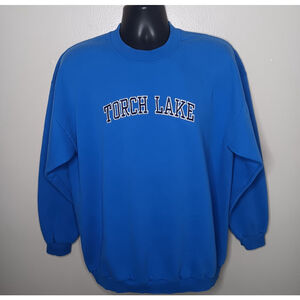 Vintage 90s Torch Lake Michigan Adult XL Sweatshirt Blue Crewneck Gildan